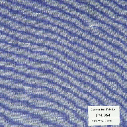 F74.064 Kevinlli V6 - Vải Suit 70% Wool - Xanh Dương Trơn